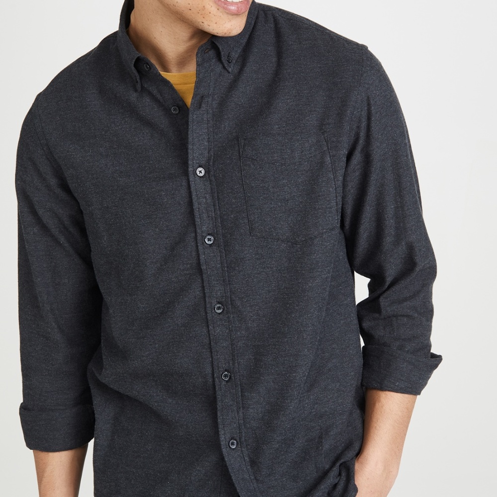 New Saturdays NYC Crosby Flannel Collared Long Sleeve Button-Down Size L Black